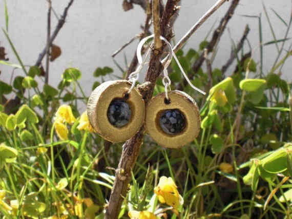 Round shaped earrings with snowflake obsidian (giant cane)